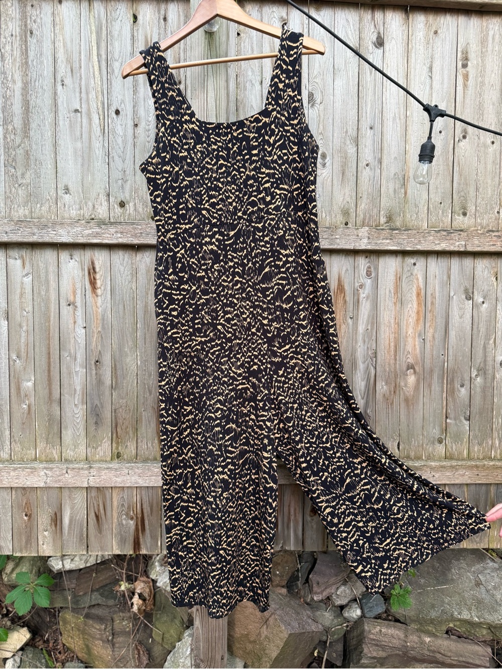Salaam Gemma Jumpsuit Black & TanSubtle Animal Print Bohemian Festival Travel